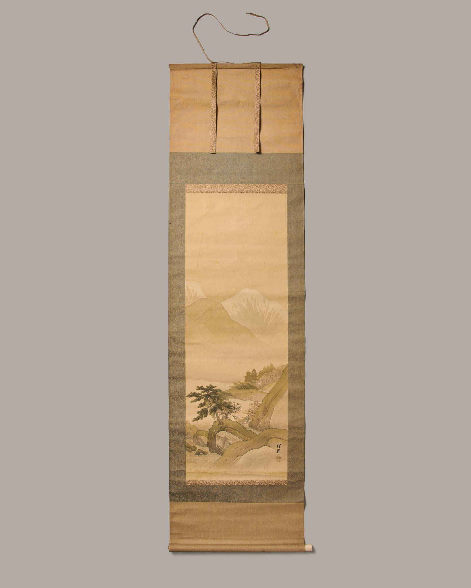 Vintage Japanese Hand-Painted Scroll Art – Landscape & Calligraphy